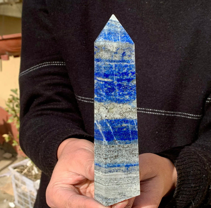 Natural Rock Lapis Lazuli Gemstone Quartz Crystal Stone Tower Point Obelisk