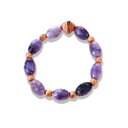 Copper and Charoite Beaded Stretch Bracelet