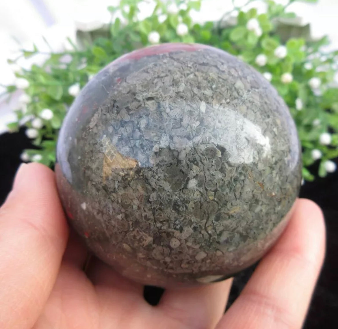 Natural African Bloodstone sphere semiprecious crystal gemstone