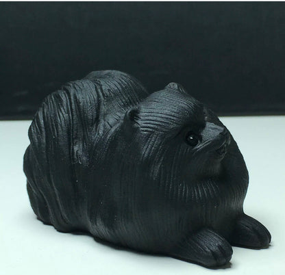 Natural Black Obsidian gemstone Pomeranian Dog