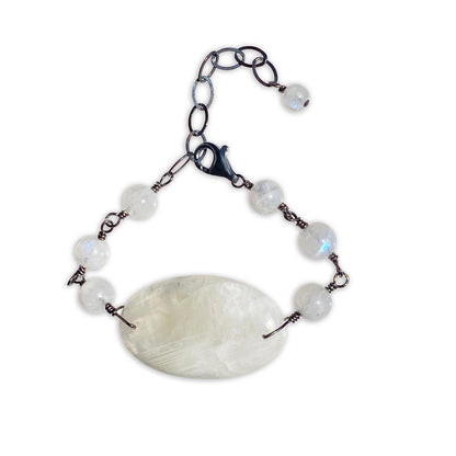 Moonstone gemstones and Oxidized Sterling Silver bracelet