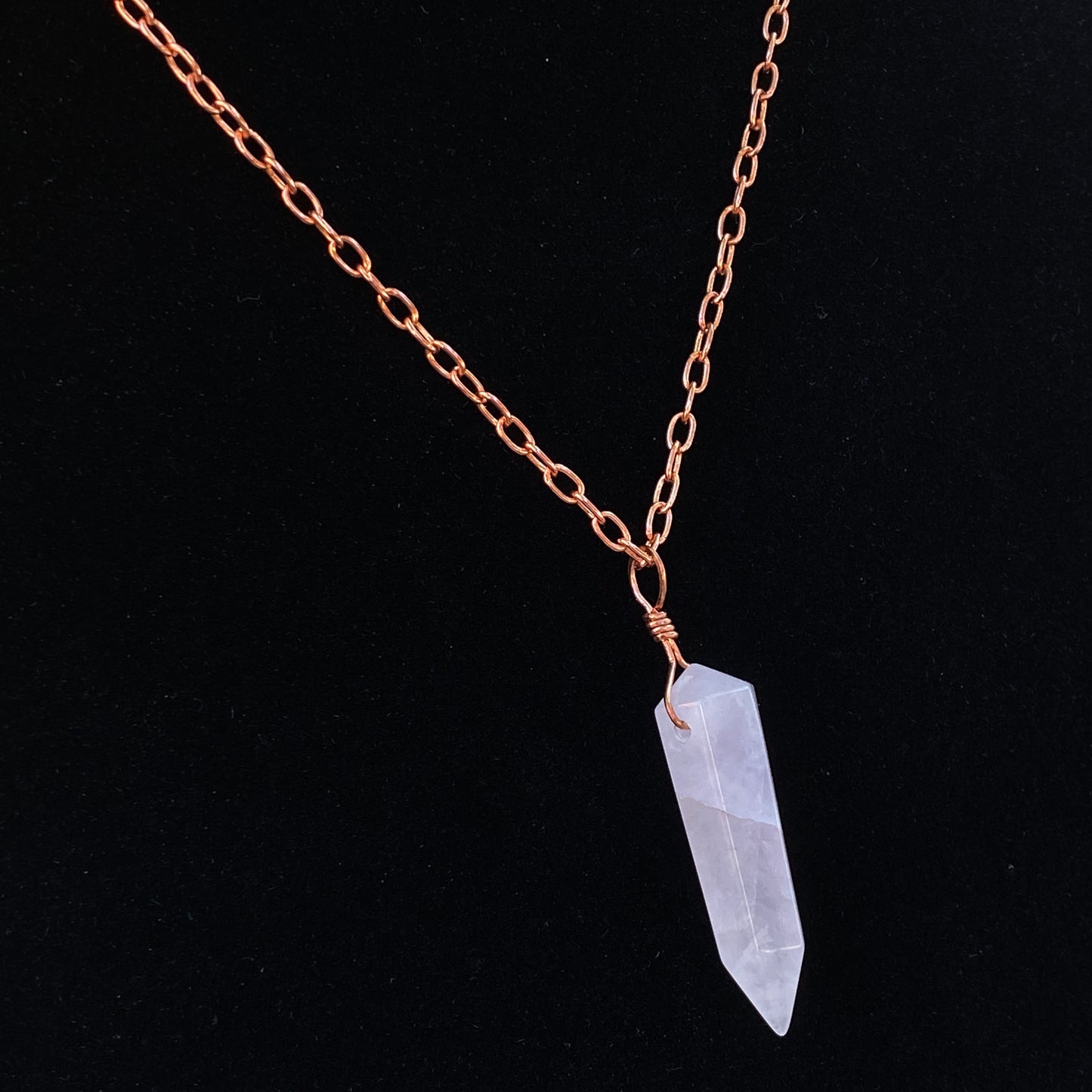 Rose quartz pendant on copper chain necklace