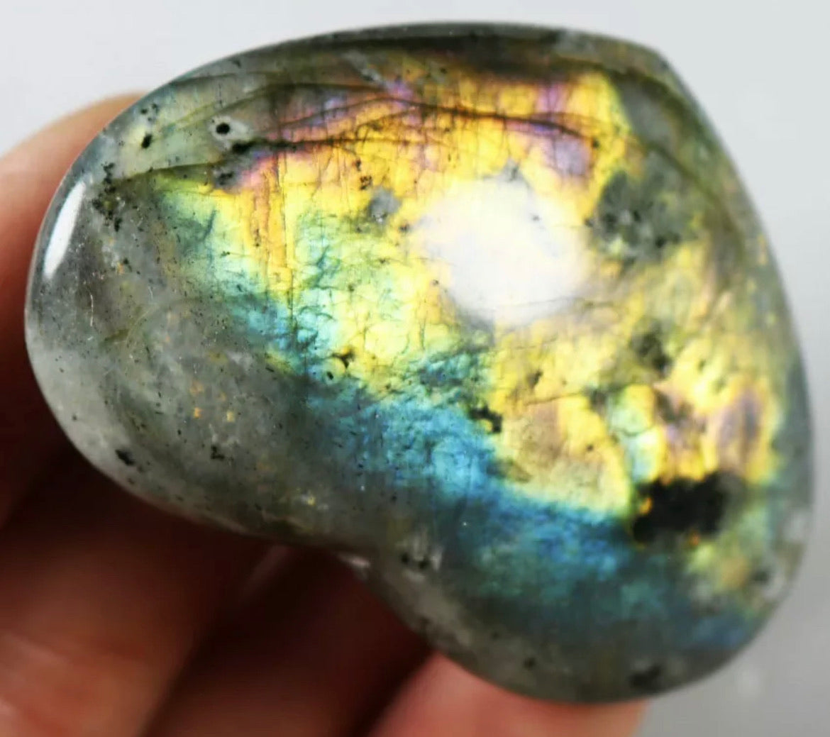 Natural Labradorite Heart Polished Rock Quartz Crystal Love Healing