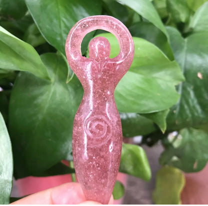 Natural Strawberry Quartz Goddess Totem