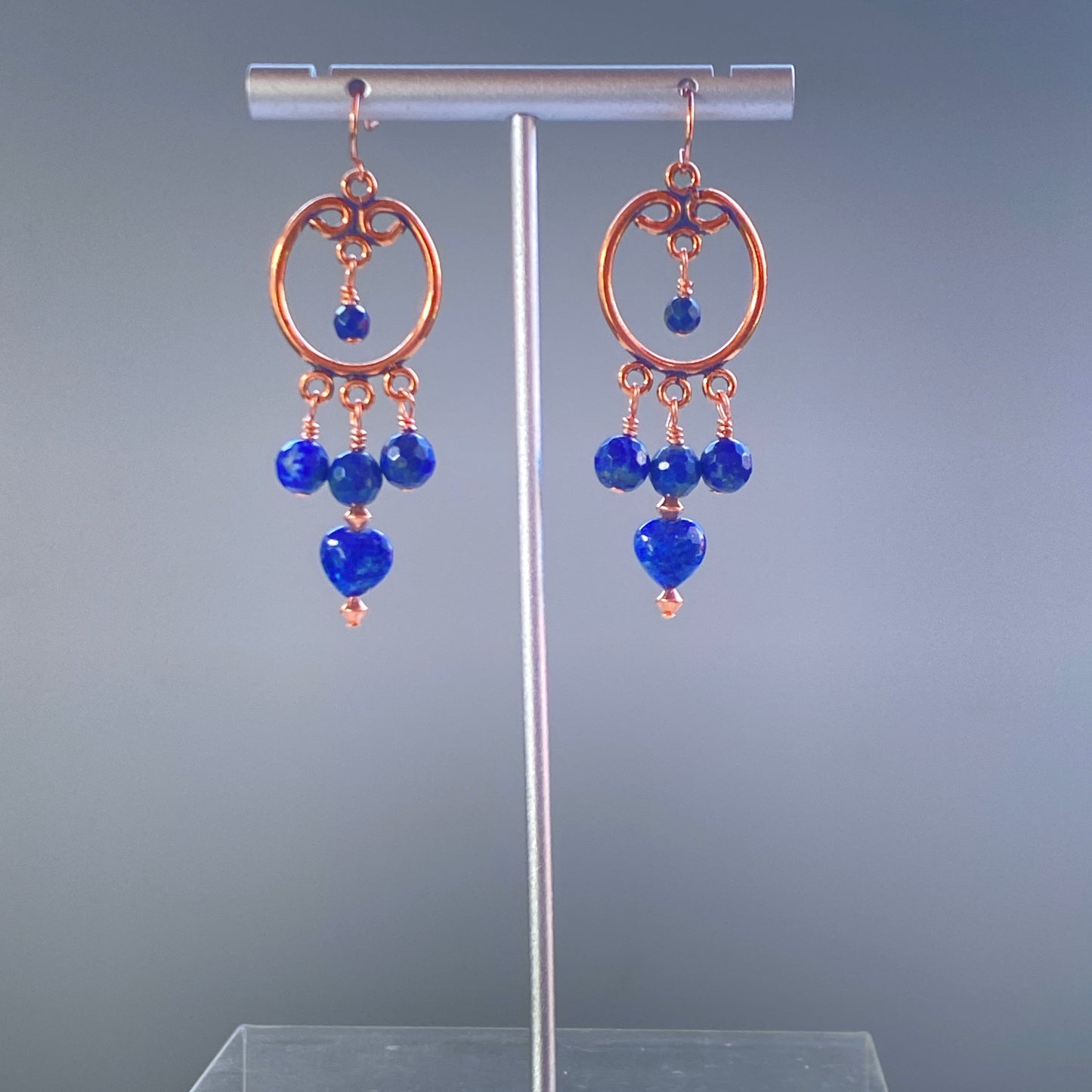 Lapis Lazuli gemstone and Copper Chandelier earrings