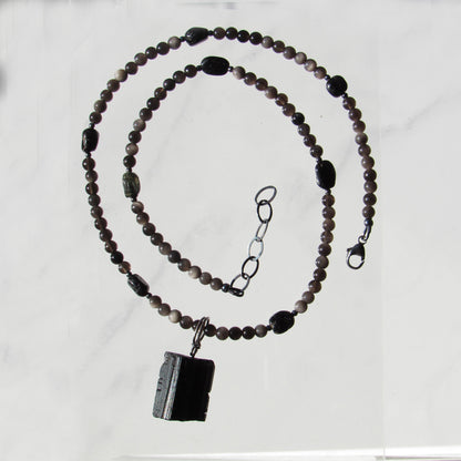 Silver Obsidian and Black Tourmaline gemstone Necklace