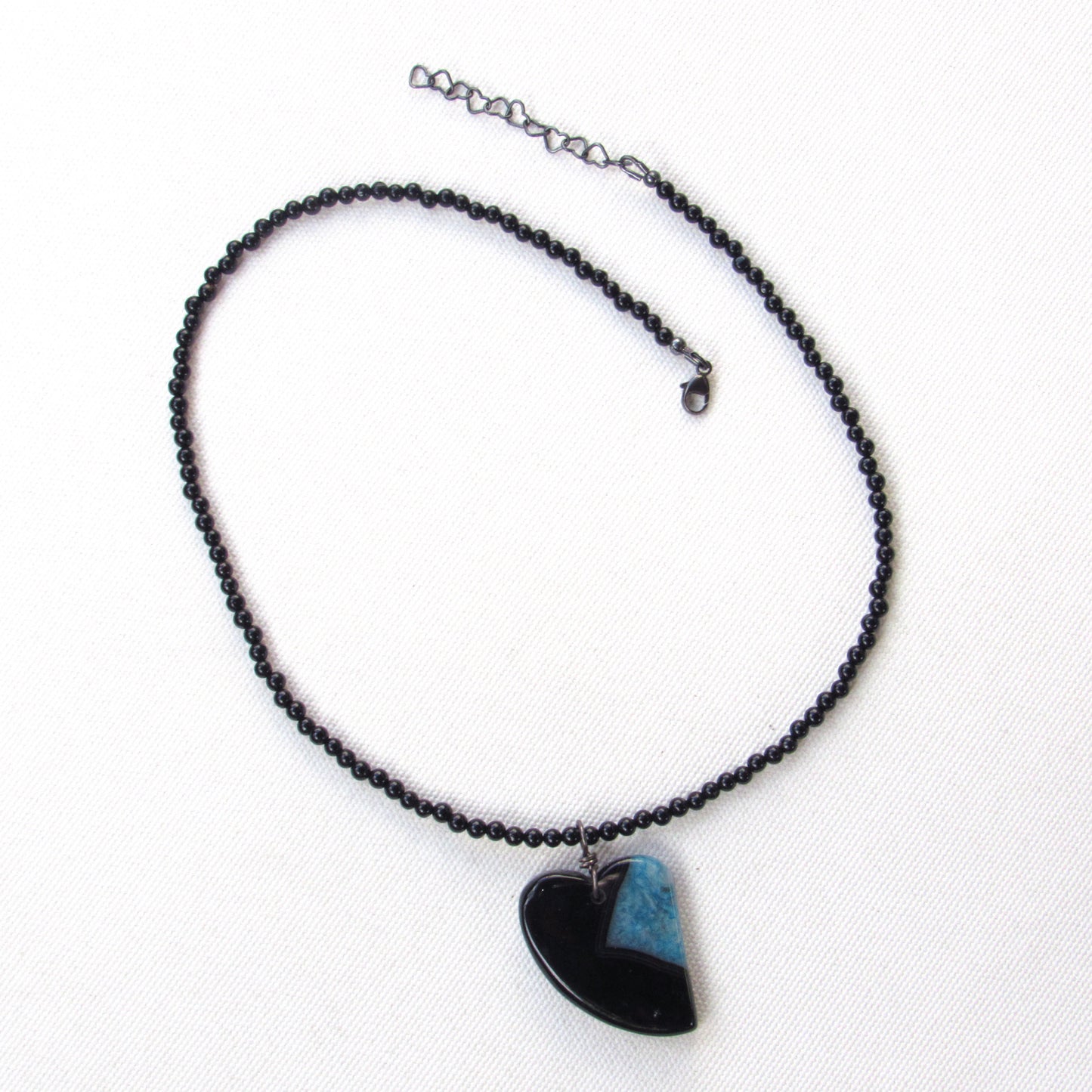 Druzy Agate gemstone Heart on Onyx beaded necklace