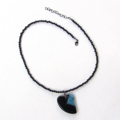 Druzy Agate gemstone Heart on Onyx beaded necklace