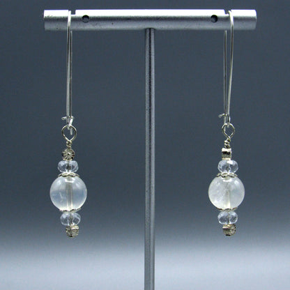 Moonstone Gemstone, Quartz, and Sterling Silver Earrings