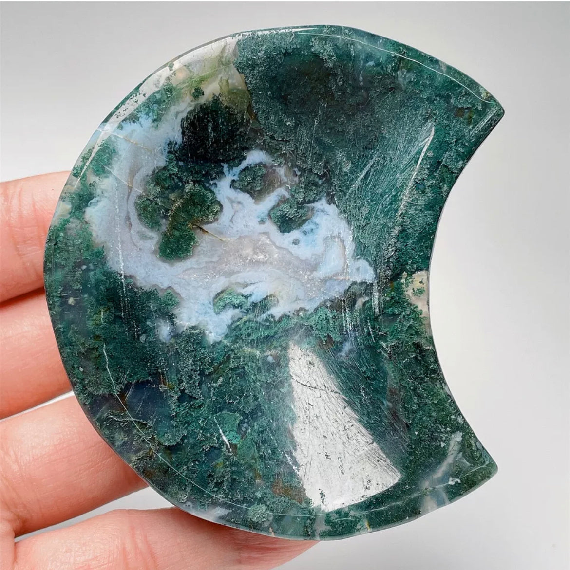 Natural Green Moss Agate Moon gemstone Jewelry dish