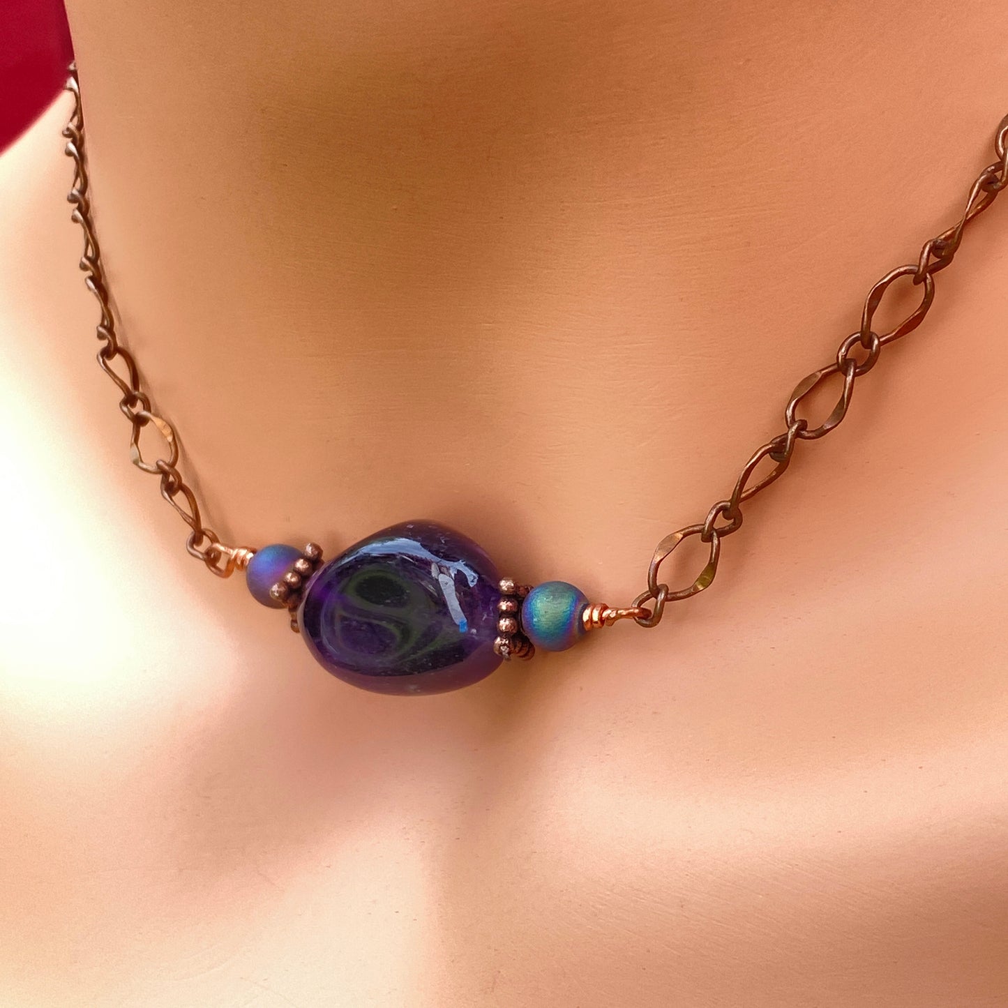 Amethyst gemstone and Druzy Agate Necklace