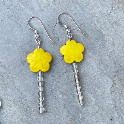 Howlite Flowers and Gemstone Earrings