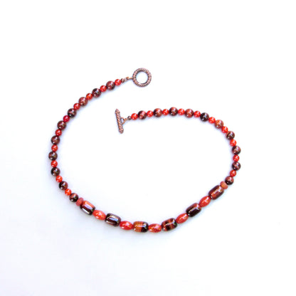 Carnelian and Tiger Eye gemstone beaded necklace