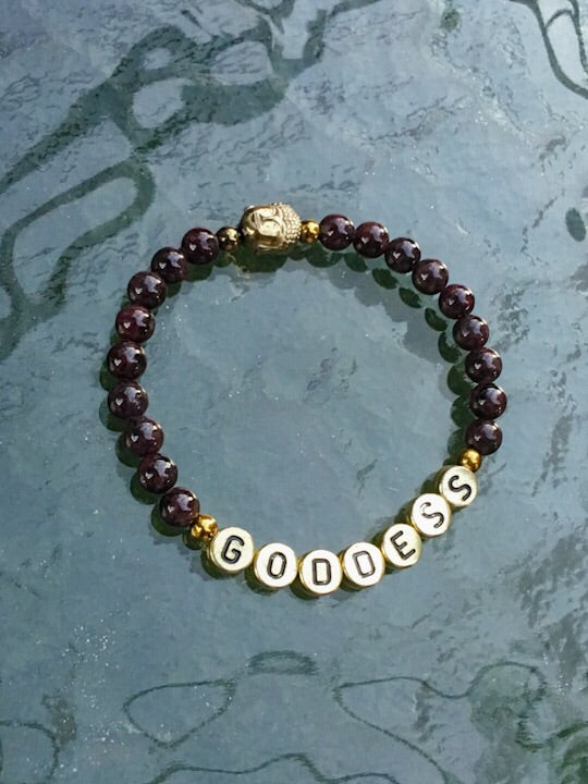 Garnet Gemstone GODDESS and Hematite Buddha head Bracelet