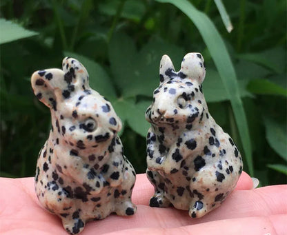 Natural Dalmatian Jasper Bunny Rabbit Figurine