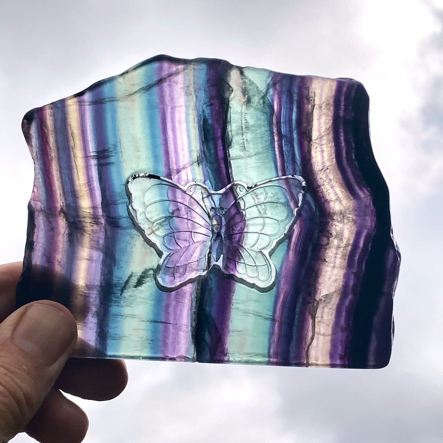 Natural Rainbow Fluorite Butterfly With Stand