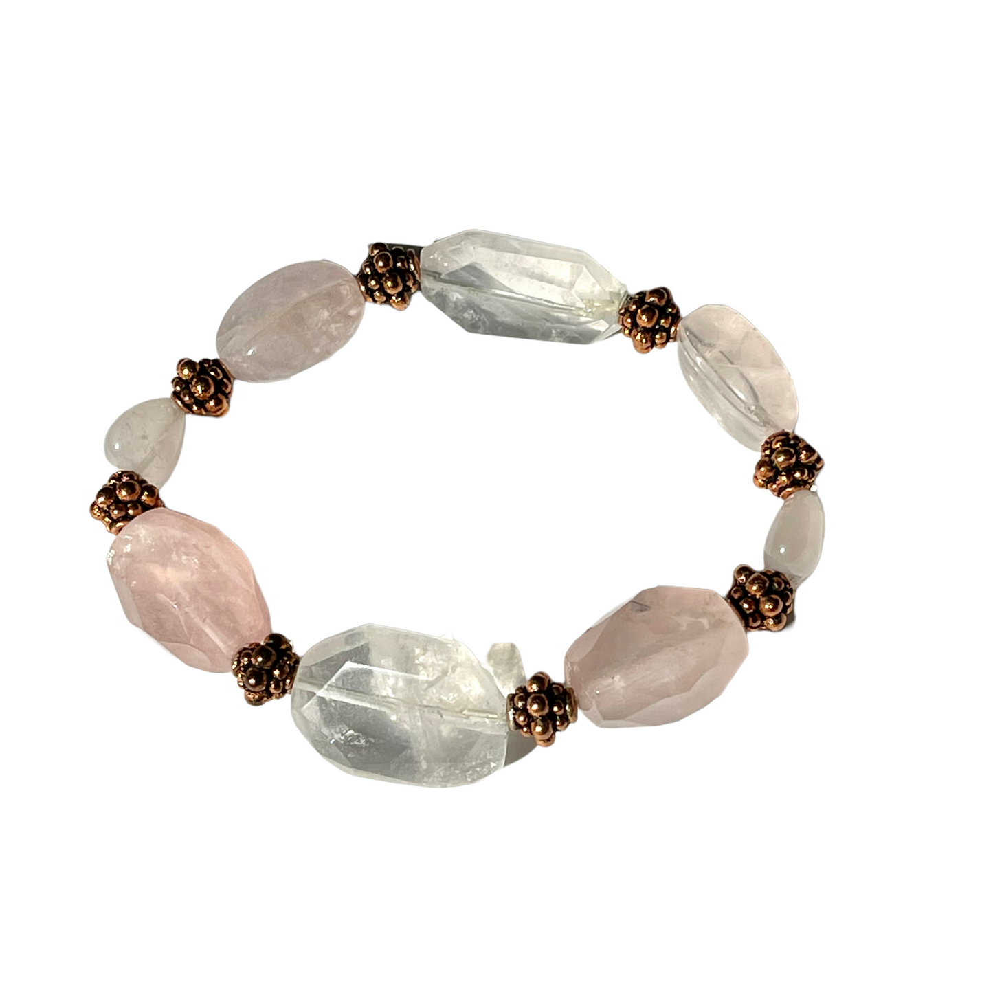 Rose Quartz and Copper Beaded Stretch Bracelet