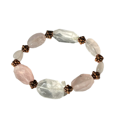 Rose Quartz and Copper Beaded Stretch Bracelet