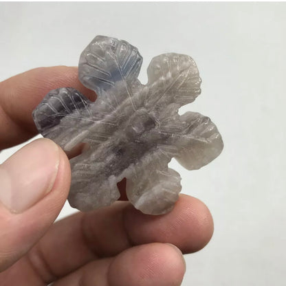 Natural fluorite crysyal hand-carved  snowflake