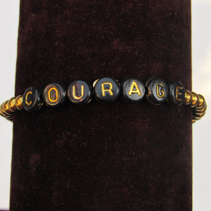 Gold Hematite and Onyx gemstone Heart "COURAGE" bracelet