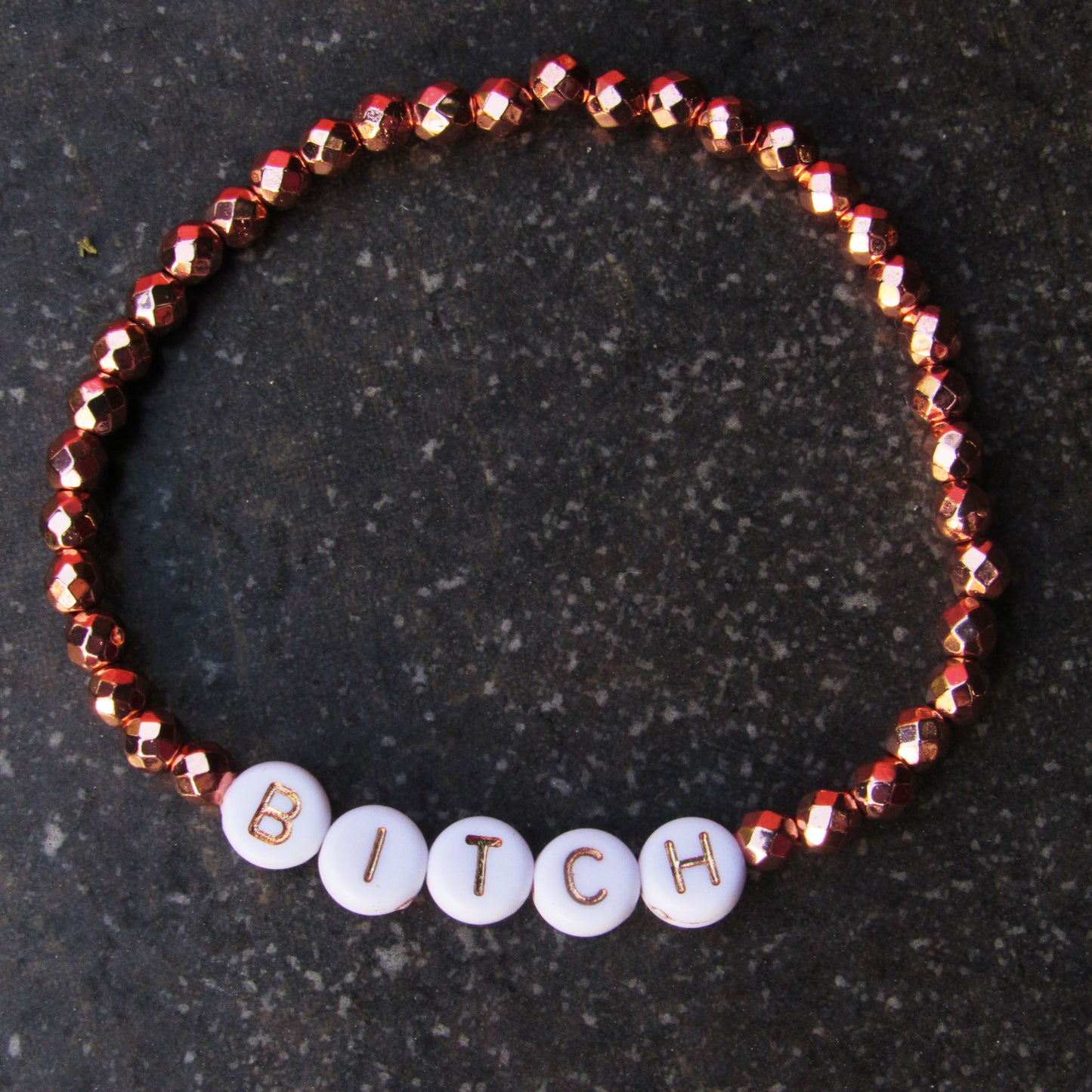 Hematite and Dragon’s Vein Agate “BITCH PLEASE” phrase Bracelets