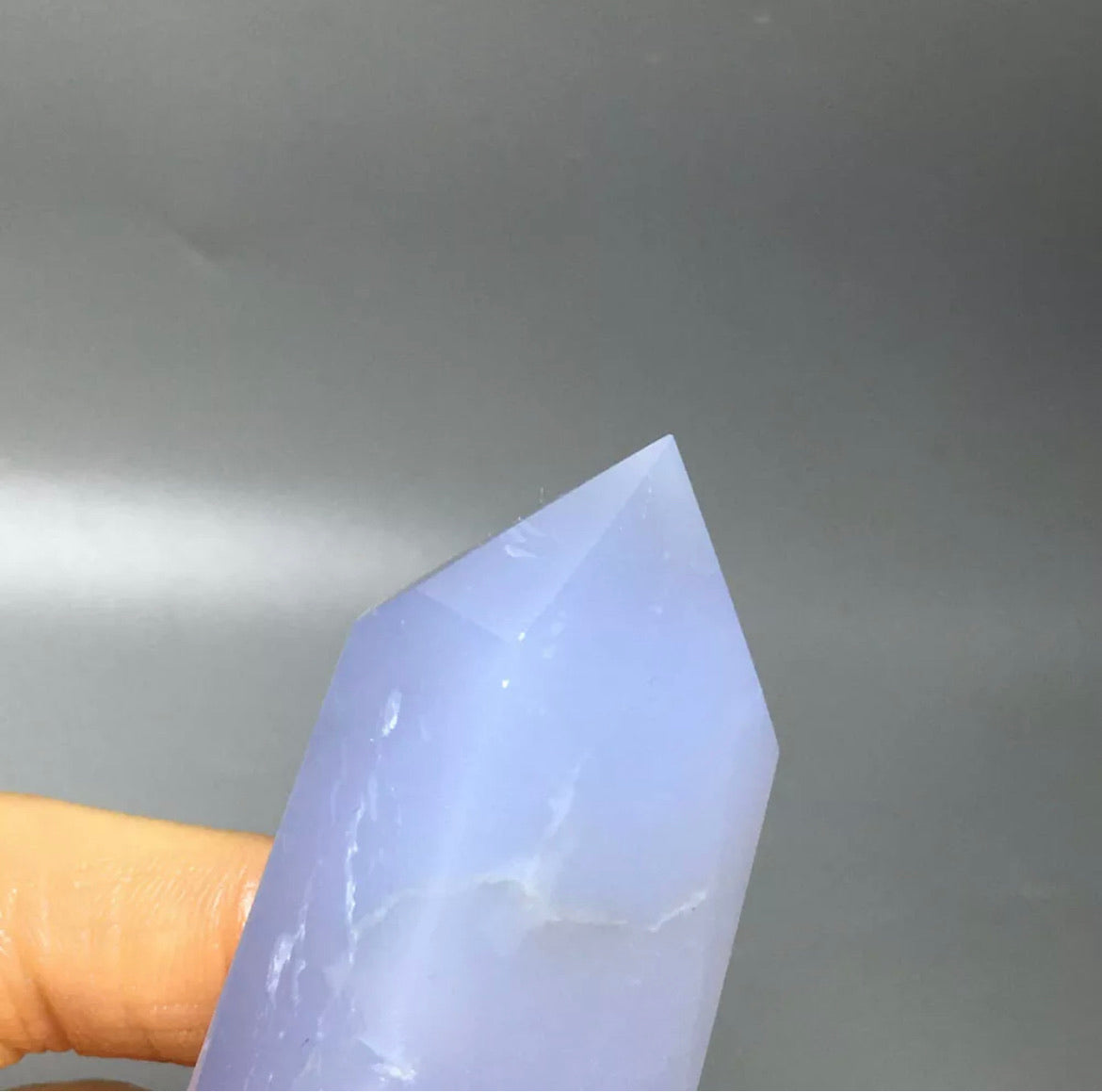 Natural Blue Chalcedony gemstone tower point obelisk