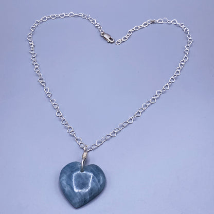 Aquamarine Pendant Heart and Sterling Silver Necklace