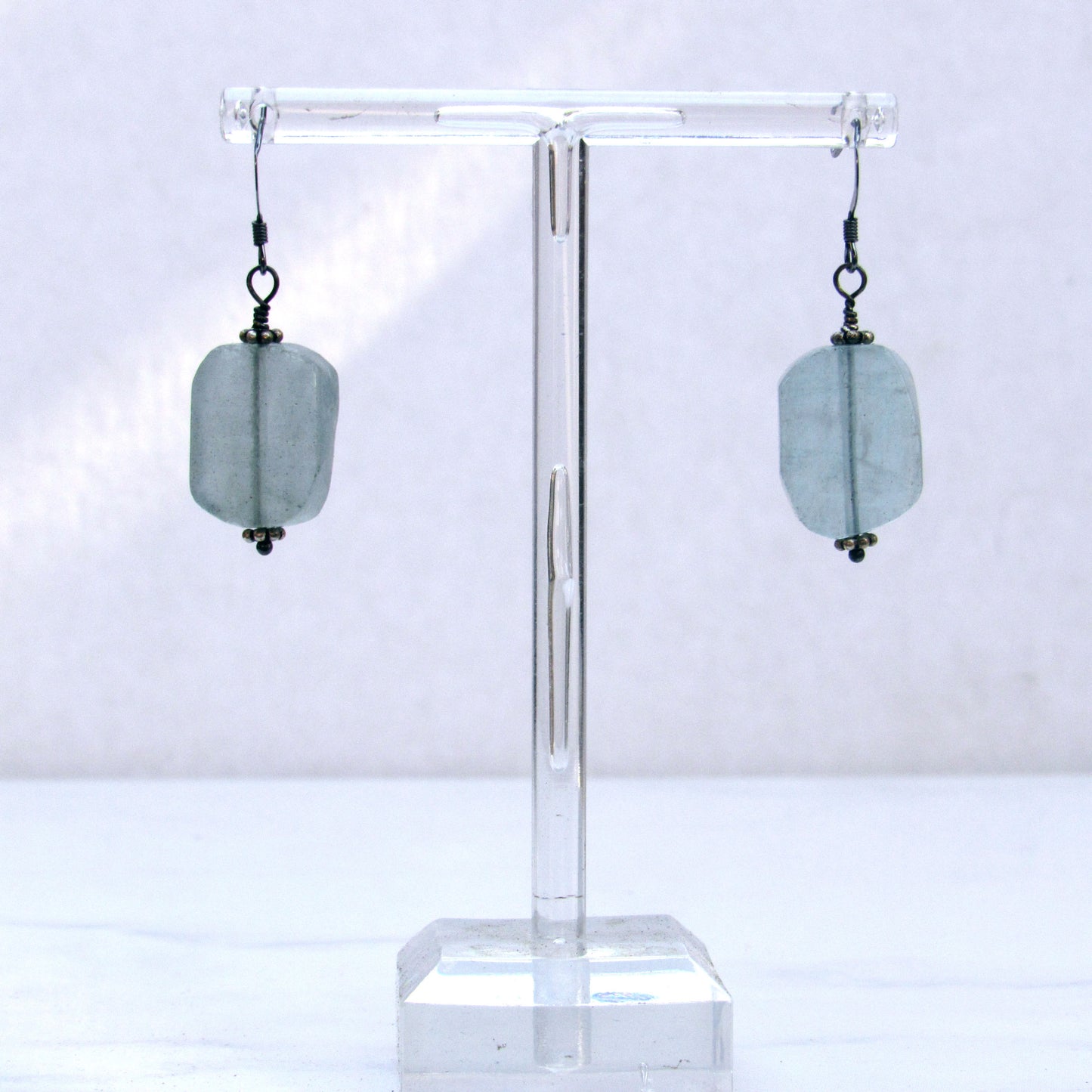 Aquamarine gemstone and Oxidized Sterling Silver Drop Earrings