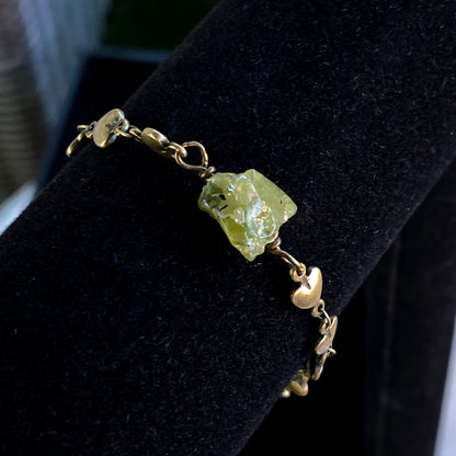 Brass Hearts and Raw Peridot Bracelet