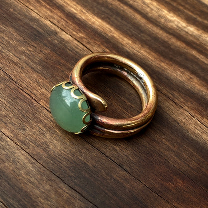 Green Aventurine gemstone and Brass Ring