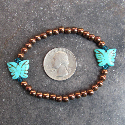 Copper Hematite w/ Howlite Butterfly and Swarovski Crystal