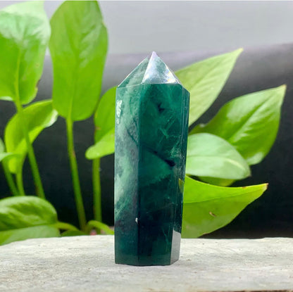 Natural Fluorite Obelisk Quartz Crystal Wand Point Realistic Healing