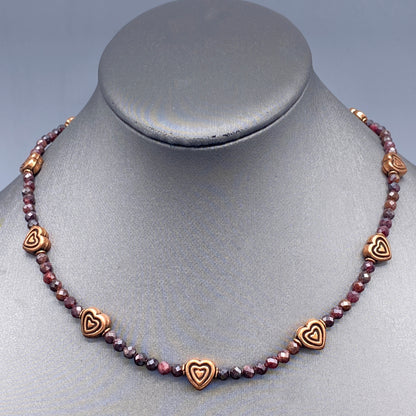 Garnet and Copper Heart Necklace