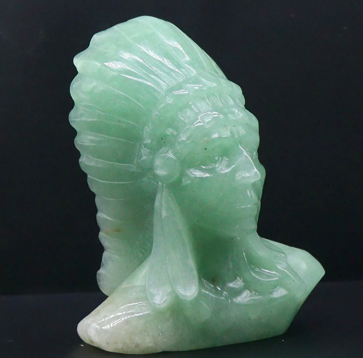 Natural Green Jasper gemstone carved Native American Head crystal Figurine