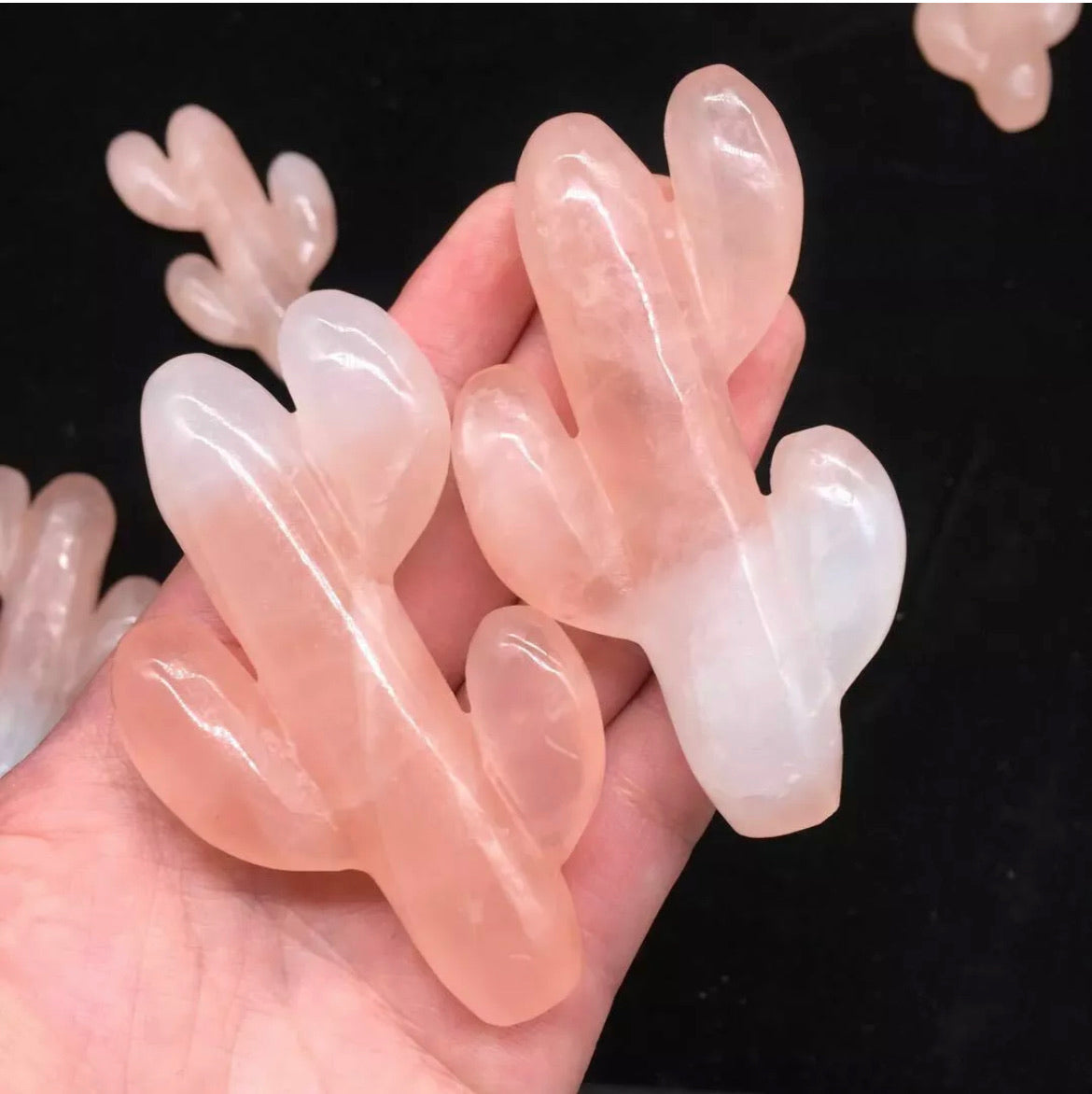 Natural Rose Quartz gemstone Carved Cactus