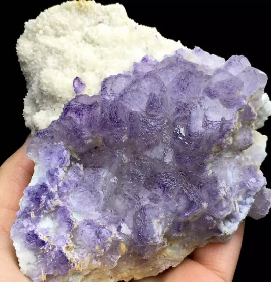 Natural Purple Edge Fluorite Crystal & White Calcite rough form Mineral Specimen