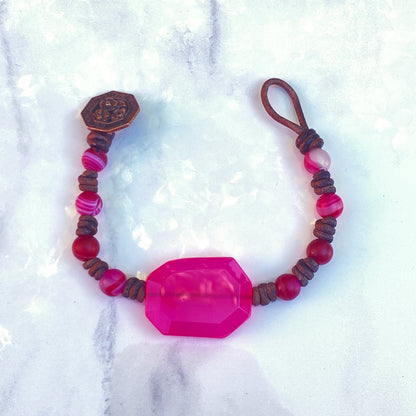 Pink Agate gemstone hand knotted Leather Bracelet