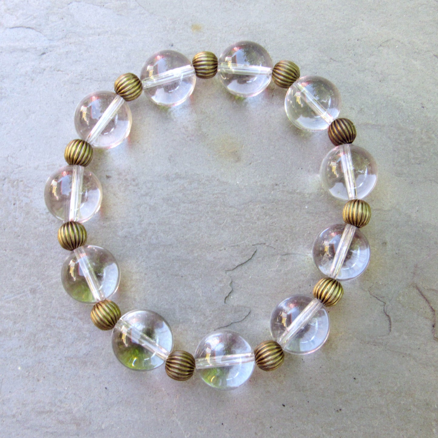 Clear Quartz and Brass Bracelet