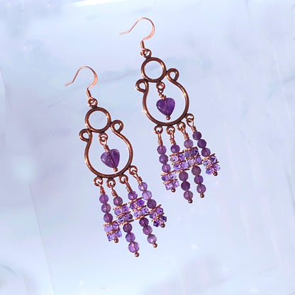 Natural Amethyst gemstone and Copper earrings