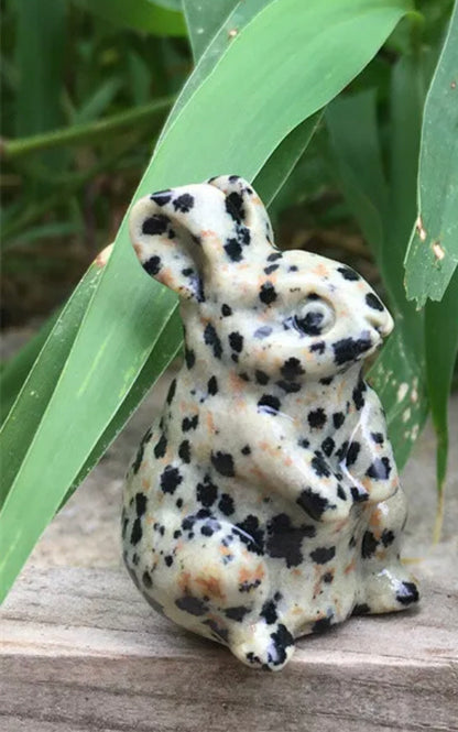 Natural Dalmatian Jasper Bunny Rabbit Figurine