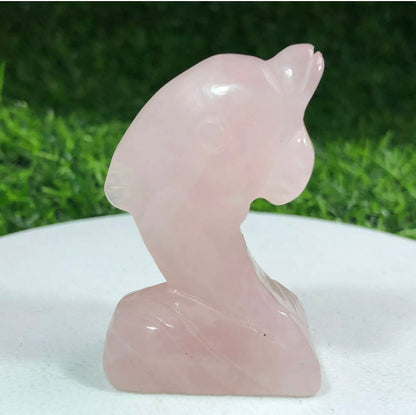 Natural Rose Quartz Dolphin semiprecious crystal gemstone figurine