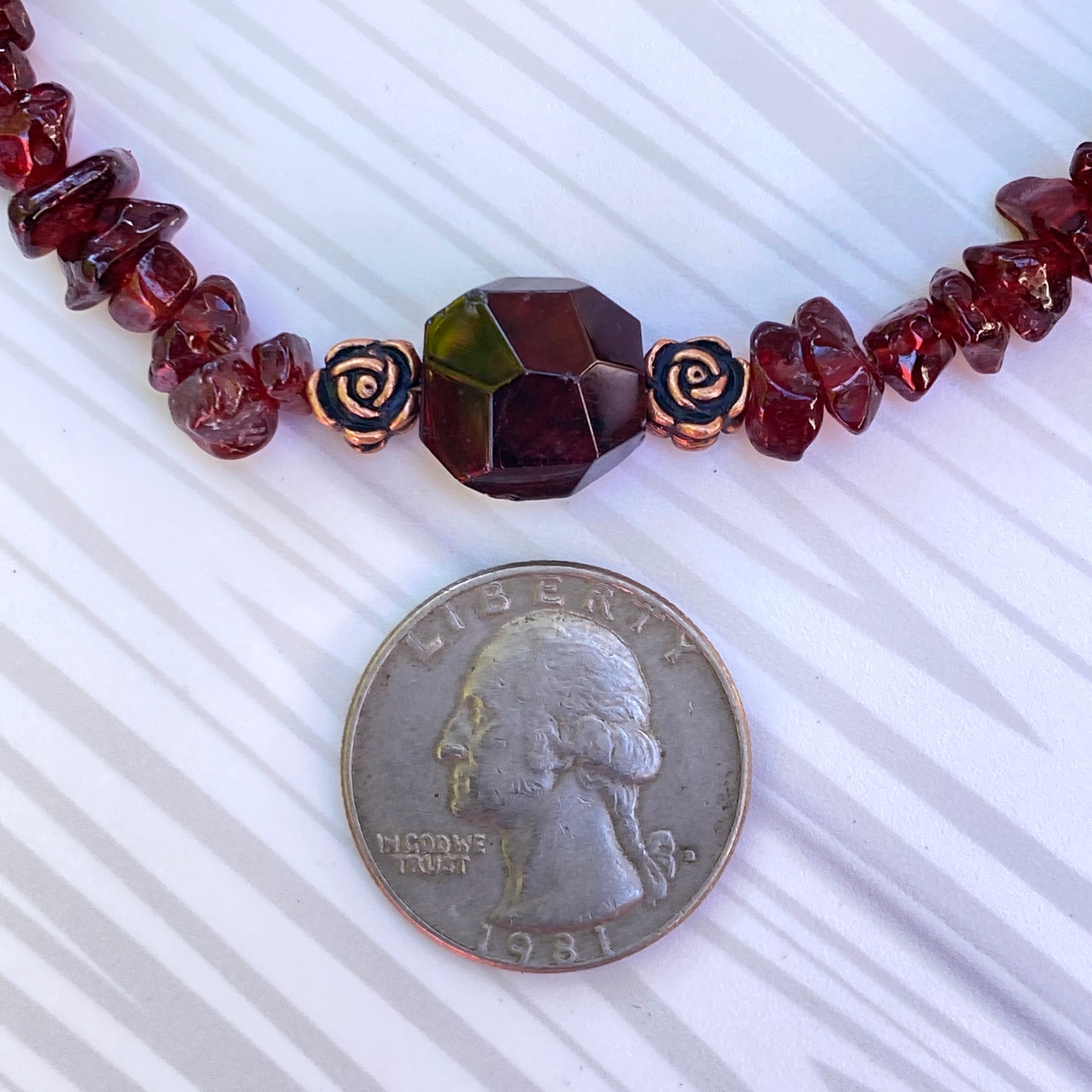 Garnet gemstone and Copper Rose clasp Bracelet