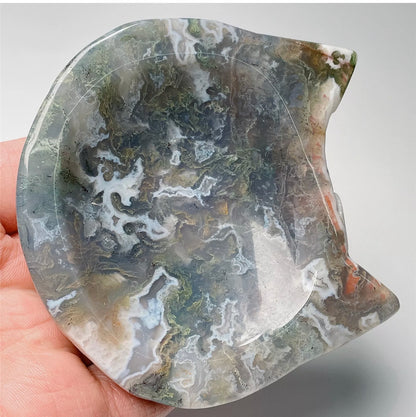 Natural Moss Agate Kitty Cat jewelry dish