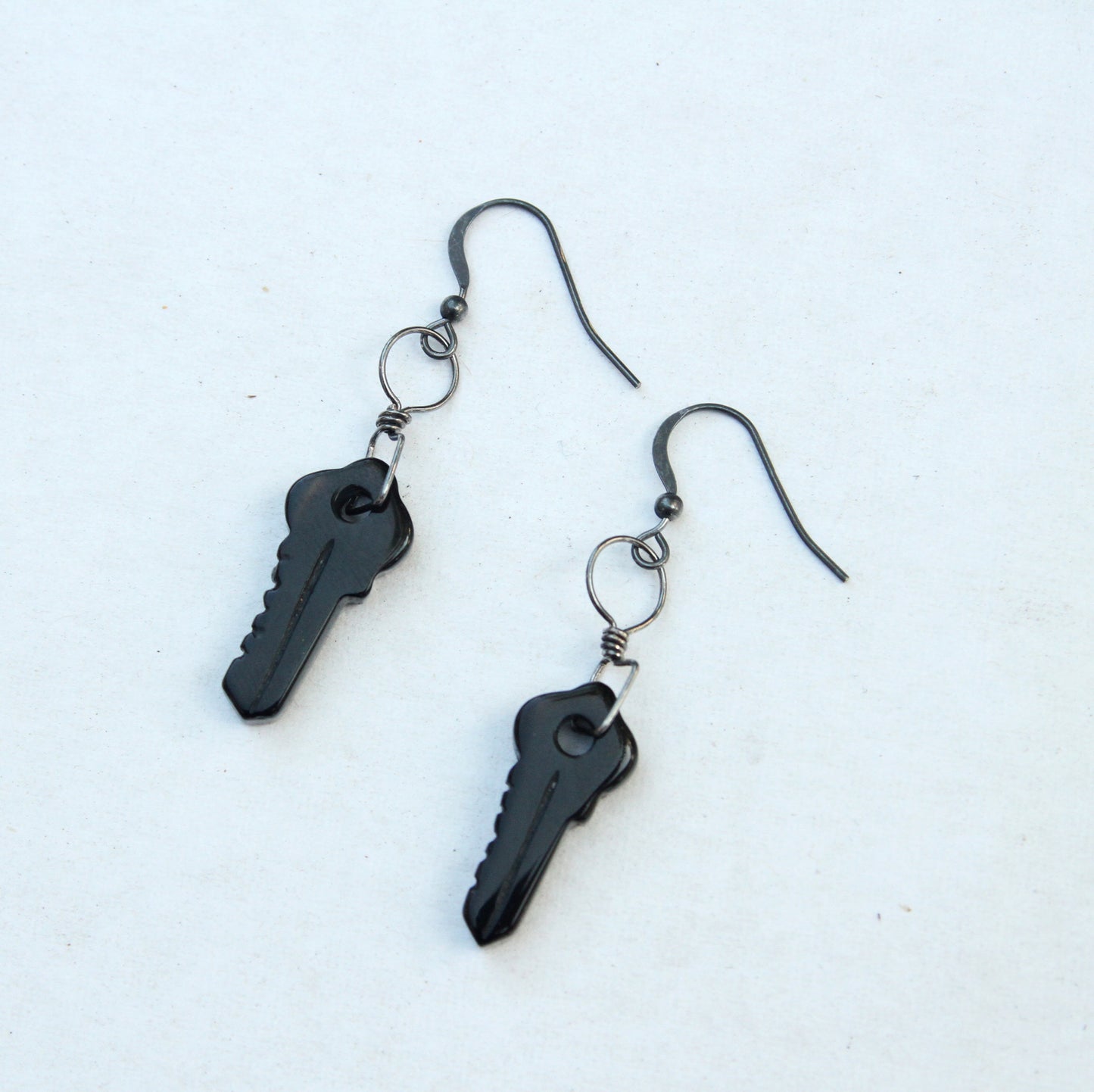 Black Agate gemstone Keys Hand wrapped with Oxidized Sterling Silver Drop earrings