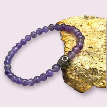 Amethyst and Pyrite Skull Bracelet