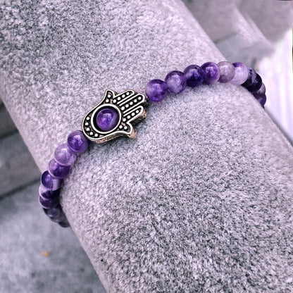 Amethyst and Silver Hamsa Bracelet