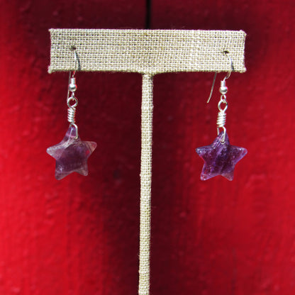 Amethyst Star Hand Wrapped in Sterling Silver Drop Earrings