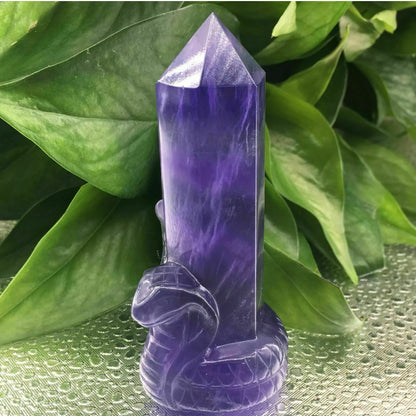 Natural purple fluorite cobra Snake gemstone wand
