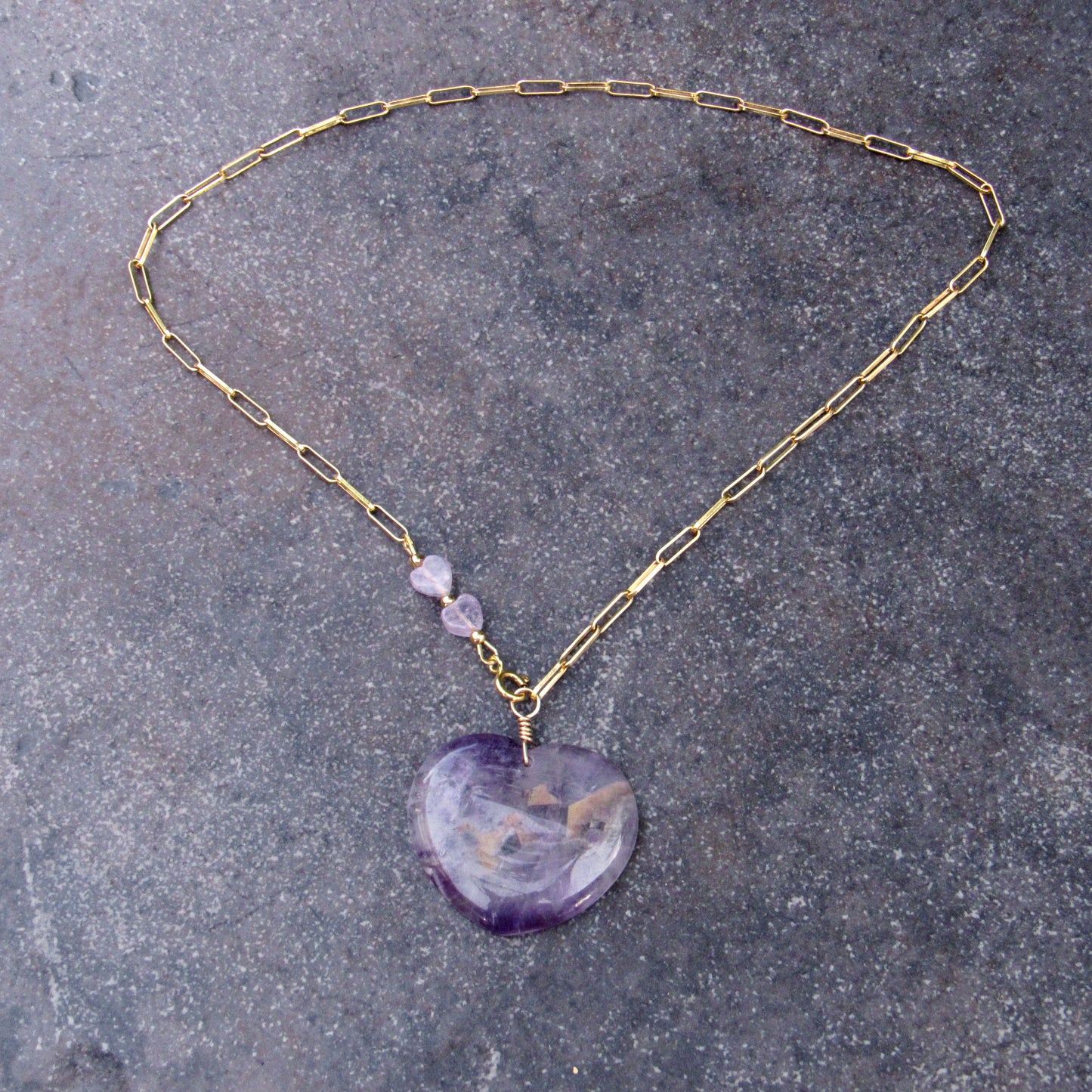 Amethyst Hearts and 14 kt GF Chain