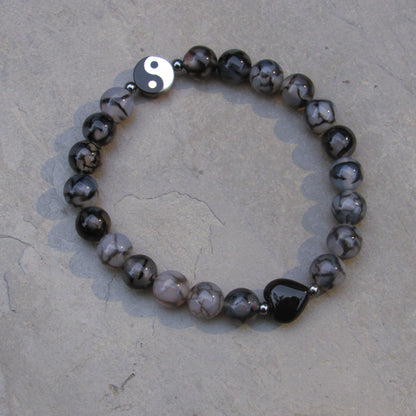 Women’s Yin Yang Agate and Onyx gemstone Bracelet